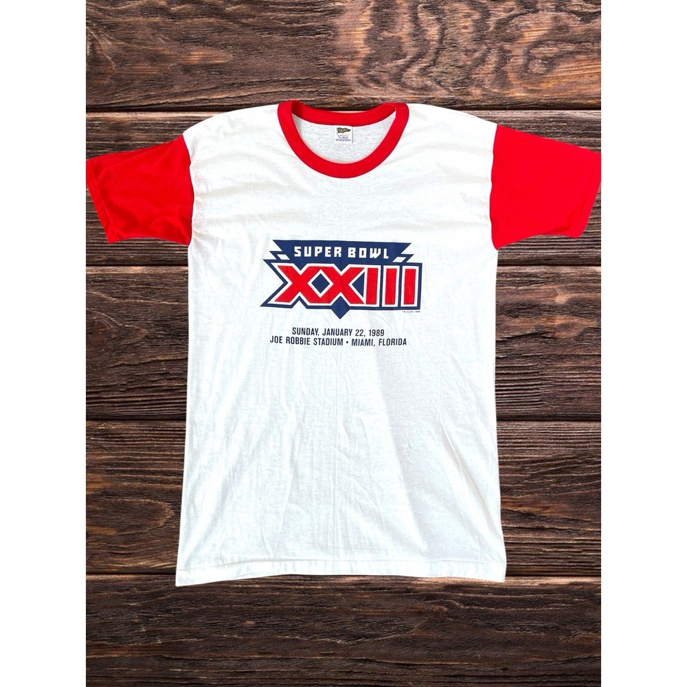 Vintage 1988 Super Bowl XXIII 49ers Ringer Trench XL Shirt Single Stitch NEW